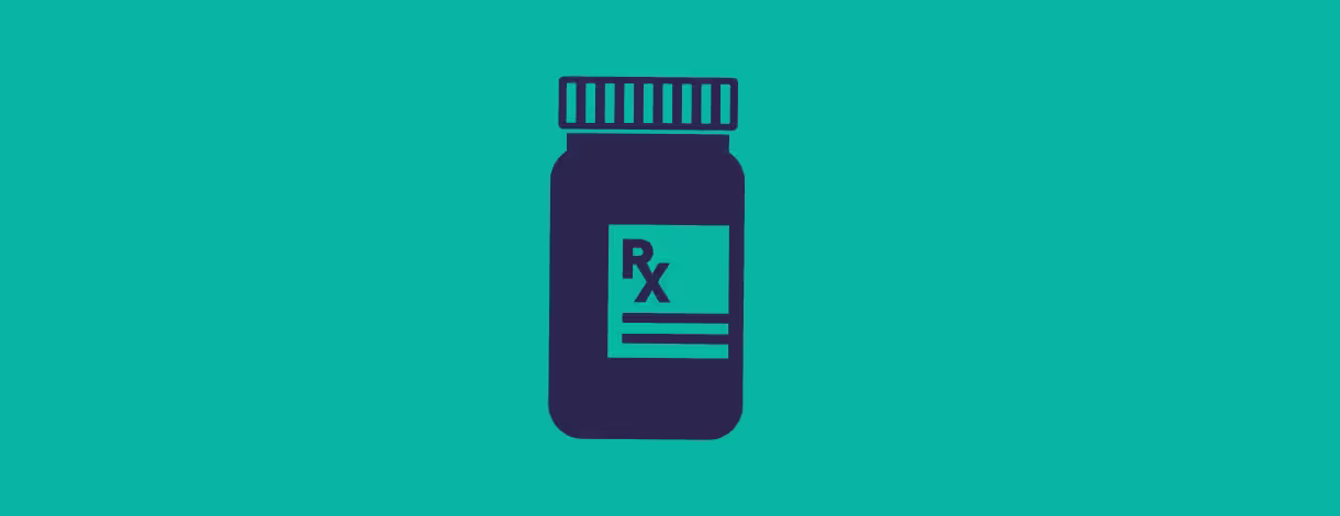 Illustration of a prescription pill bottle with an Rx label